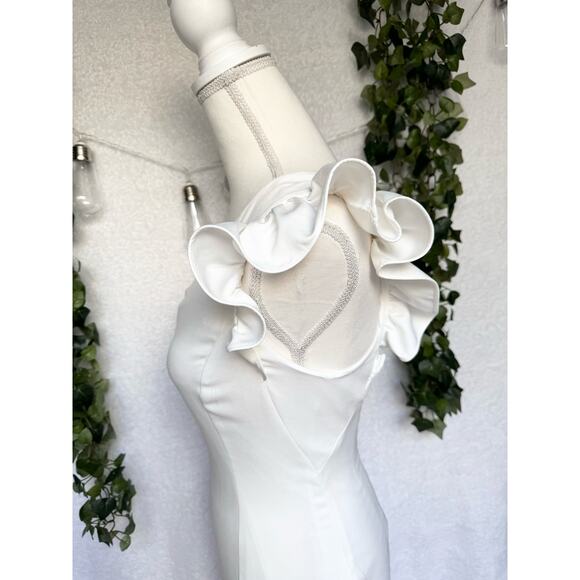 DO + BE White Ruffled One Sleeve Asymmetrical Mini Dress Small - Picture 7 of 14